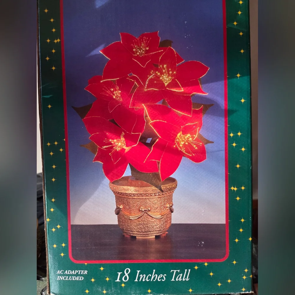 Vintage Christmas Fiber Optic Color Changing Red Poinsettia 18